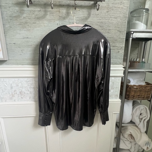 NWT new SP small petite Anthropologie shine button down shirt carbon gunmetal - Picture 9 of 17